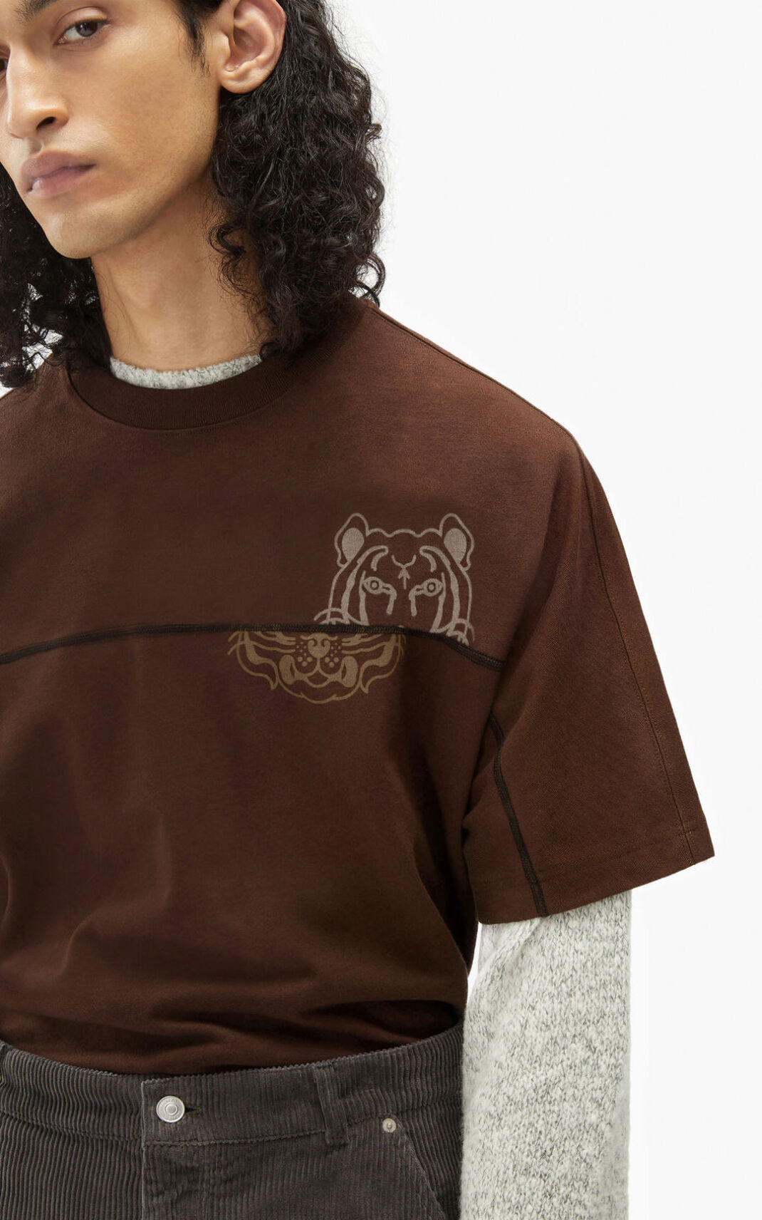 Kenzo K Tiger oversized Camisetas Hombre Marrones Oscuro | 1958473-YC